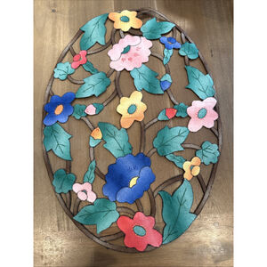 Hand Embroidery Floral Appliqué Cotton Linen Place Mats & Table Runner 9pcs Vtg